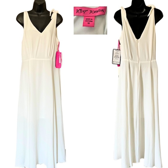 Betsey Johnson [Size 12 - NWT] White Pebble Crepe Shoulder Tie Midi Dress - Picture 10 of 10